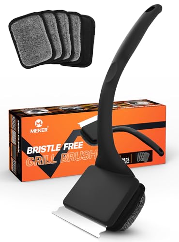 MEKER Grill Brush Bristle Free, Grill Cleaner Brush with 5 BBQ Replacement Head for Cast Iron, Stainless Steel Grates, Safe Grill Scraper Outdoor BBQ Grill, Black - Image 1