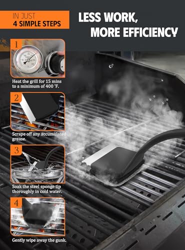 MEKER Grill Brush Bristle Free, Grill Cleaner Brush with 5 BBQ Replacement Head for Cast Iron, Stainless Steel Grates, Safe Grill Scraper Outdoor BBQ Grill, Black - Image 4
