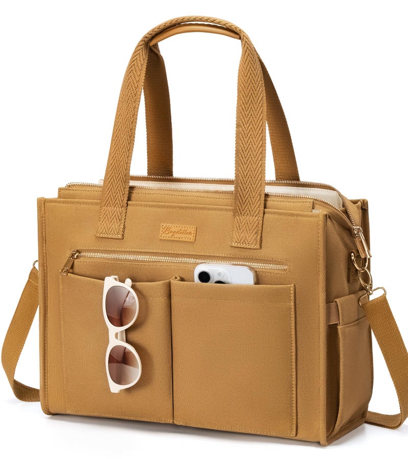 Bagstellar Canvas Tote Bag for Women, 15-Pocket Large Crossbody Purse Shoulder Satchel Handbag Bible Laptop Bag Zipper Bookbag for Teacher Nurse Work Travel College Everyday - Image 1