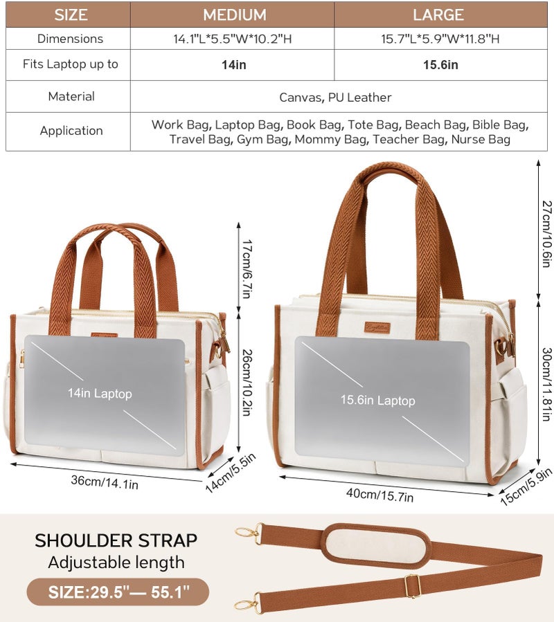 Bagstellar Canvas Tote Bag for Women, 15-Pocket Large Crossbody Purse Shoulder Satchel Handbag Bible Laptop Bag Zipper Bookbag for Teacher Nurse Work Travel College Everyday - Image 3