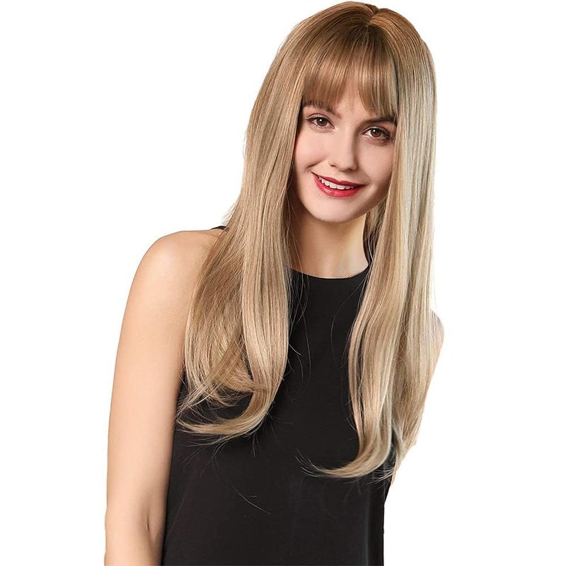 Esmee 24 Inches Charming Wig Light Gold Long Wigs for Women Middle Parting Natural Straight Heat Resistant Synthetic Wigs for White Women with Bangs - Image 1
