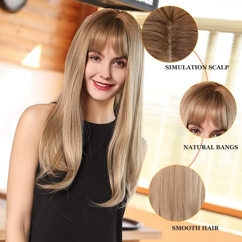Esmee 24 Inches Charming Wig Light Gold Long Wigs for Women Middle Parting Natural Straight Heat Resistant Synthetic Wigs for White Women with Bangs - Image 3
