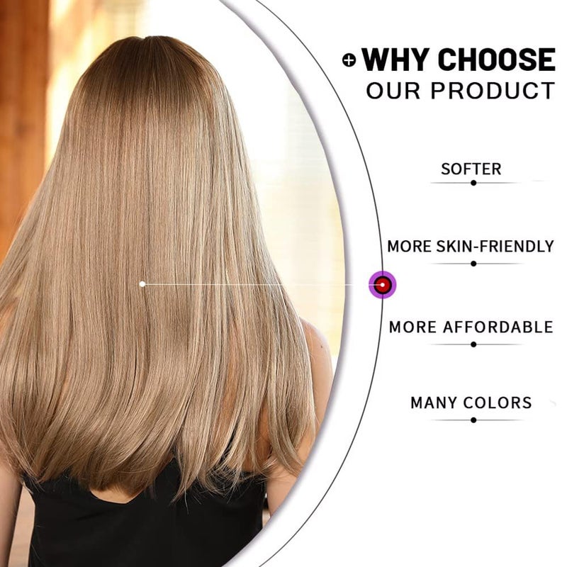 Esmee 24 Inches Charming Wig Light Gold Long Wigs for Women Middle Parting Natural Straight Heat Resistant Synthetic Wigs for White Women with Bangs - Image 4