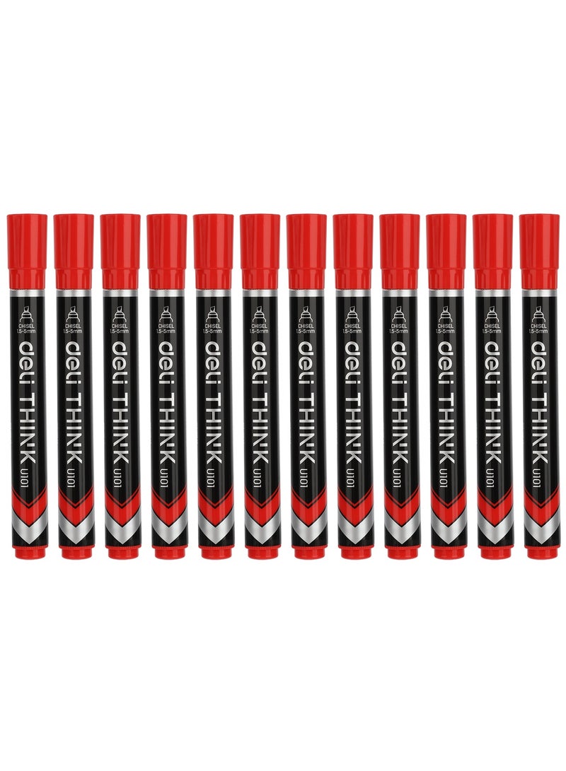 Deli 12-Piece Permanent Marker Set Red Chisel Tip 1.5-5mm - Image 2