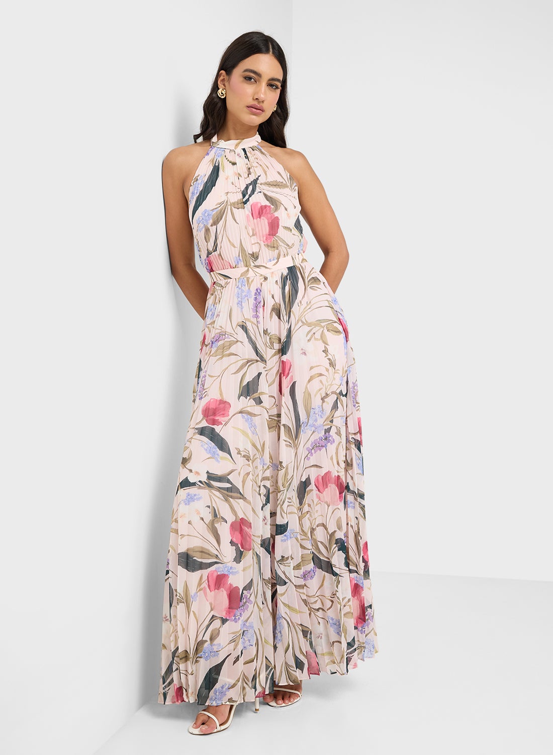 ★Ted Baker ICuiaba フローラルセルフタイミニ 上質ワンピ★ 前後着用可能。ジューシーなベリーピンクロングワンピース – ONE