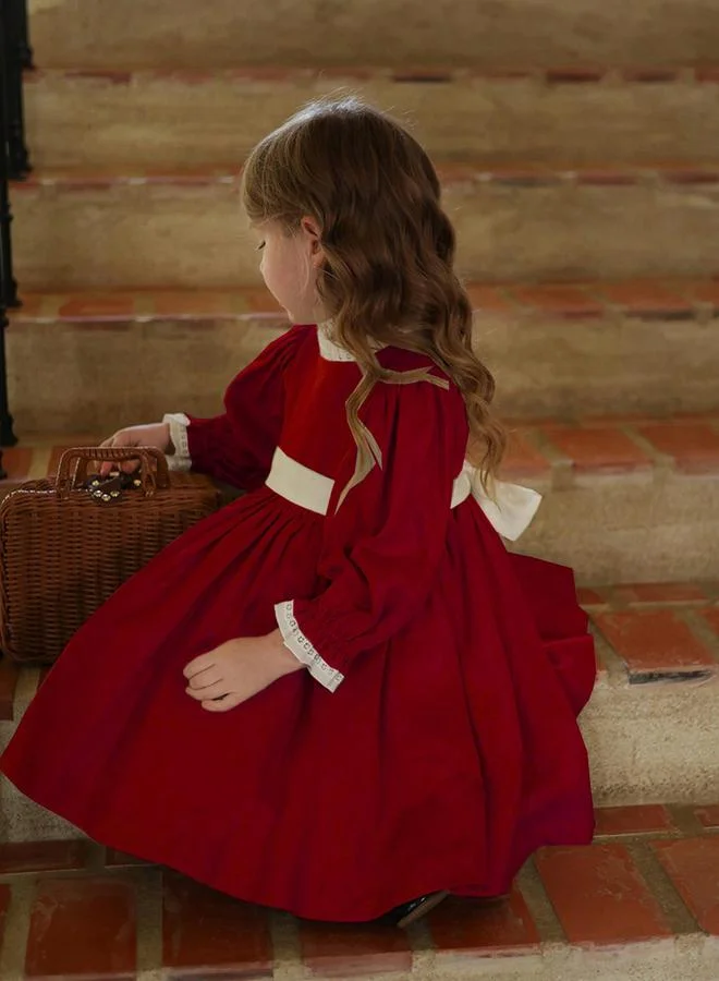 Take Two  Girls Burgundy Pleated Long Sleeve Dress for Women | Best Price UAE