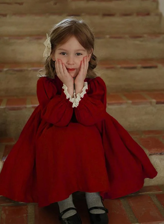 Take Two  Girls Burgundy Pleated Long Sleeve Dress for Women | Best Price UAE