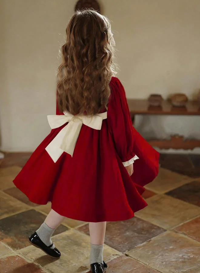 تايك تو فستان بأكمام طويلة وكسرات للأطفال