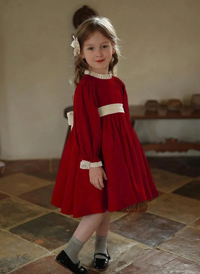 Take Two  Girls Burgundy Pleated Long Sleeve Dress for Women | Best Price UAE