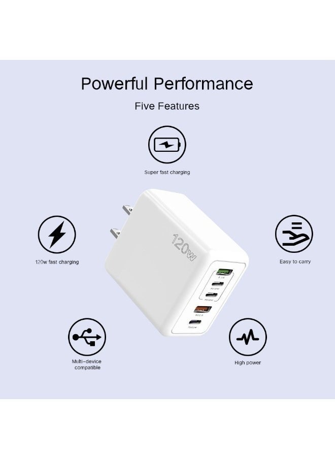 VANDER LIFE - 120W Multifunctional 5-Port Type-C Charger - Wall USB C PD Charger with Quick Charge 3.0 Charging Station Compatible with iPhone Pixel Samsung Huawei iPad Tablets and more 3PD+2USB - Image 1