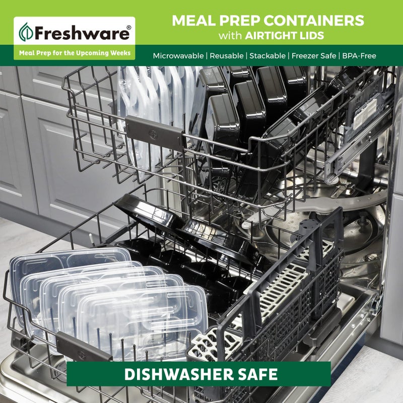 Freshware Meal Prep Containers [50 Pack] 3 Compartment Food Storage Containers with Lids, Bento Box, BPA Free, Stackable, Microwave/Dishwasher/Freezer Safe (24 oz) - Image 4