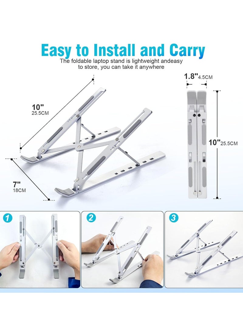 ONLYMAY Laptop Stand for Desku0026 Cell Phone Stand set, Adjustable Laptop Riser ABS+Silicone Foldable Portable Notebook Holder, Ventilated Cooling Notebook Mount Computer Stand for Laptops - Image 4