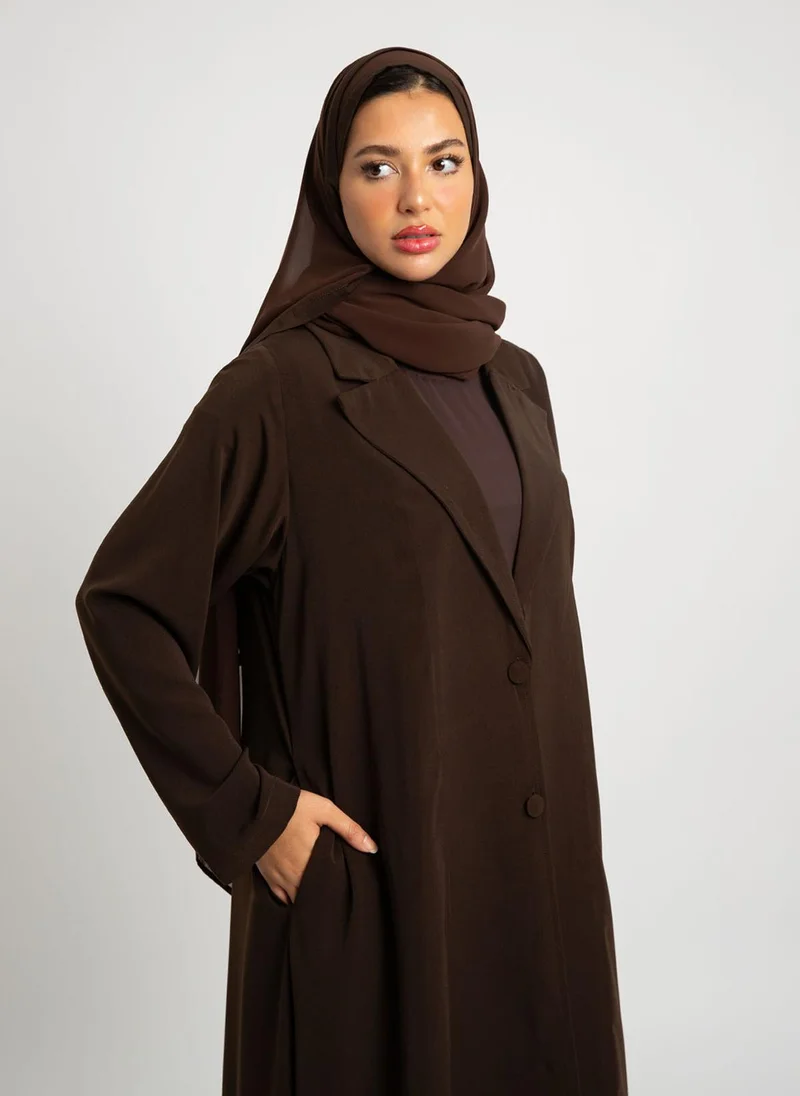 Kaafmeem Brown Wrap Suit A-Cut Abaya