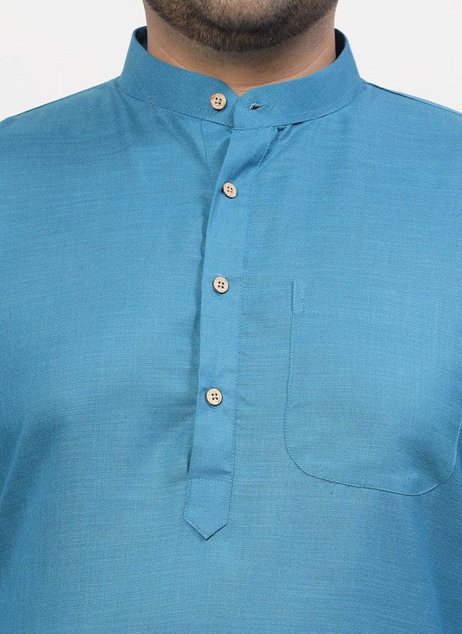 PlusS Pure Cotton Mandarin Collar Kurta With Pyjama For Men - Image 2