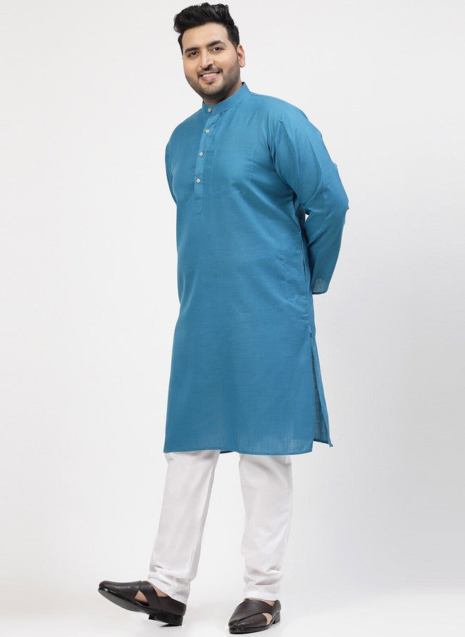 PlusS Pure Cotton Mandarin Collar Kurta With Pyjama For Men - Image 5
