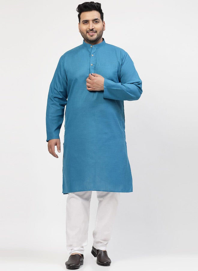 PlusS Pure Cotton Mandarin Collar Kurta With Pyjama For Men - Image 1