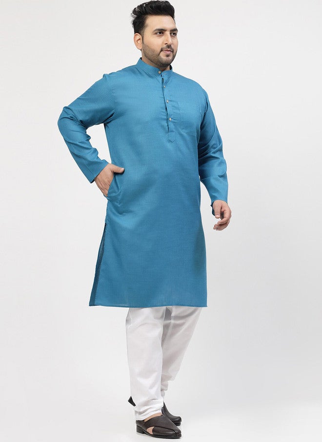 PlusS Pure Cotton Mandarin Collar Kurta With Pyjama For Men - Image 4