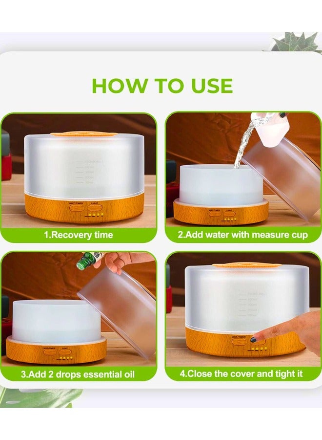 Chase Up Upgraded Essential Oil Diffuser, 500ml Aromatherapy Diffuser with 7 Color Lights and 4 Timer, Cool Mist Humidifier with Auto Shut-off Function for Home Office - Image 3