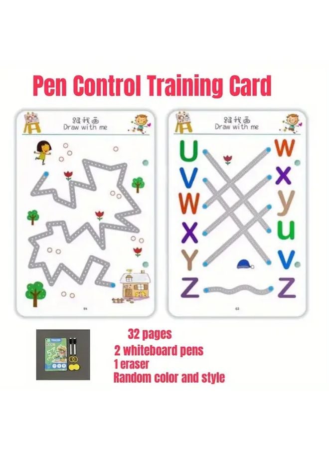 BO SHGF32 32 صفحة كتاب تدريب التحكم بالقلم القابل لإعادة الاستخدام مع بطاقات رسم قابلة للمسح - Image 1