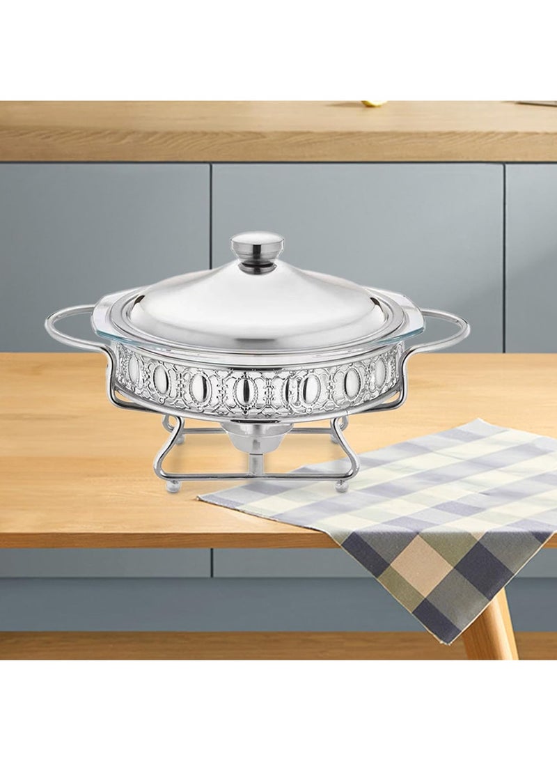Round Buffet Chafing Dish, 2L Stainless Steel Chafing Dish Buffet Chafer Set, Food Warmer with Glass Food Pan, Fuel Holder and Lid for Buffet, Weddings, Parties(Color : Silver) - Image 5