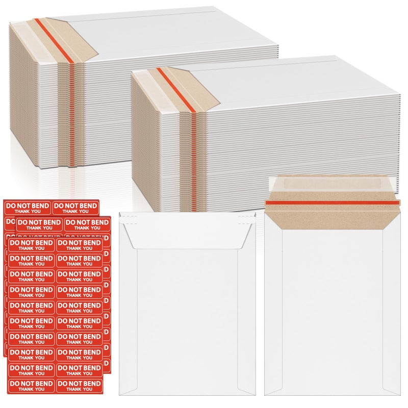 CXIIPOL 100 Pack Rigid Mailers 6x8 Inch Self Seal Document Mailers, Protective Flat Cardboard Sturdy White Photography Envelopes for Photos, Document, CD, Coins, Stamps - Image 1