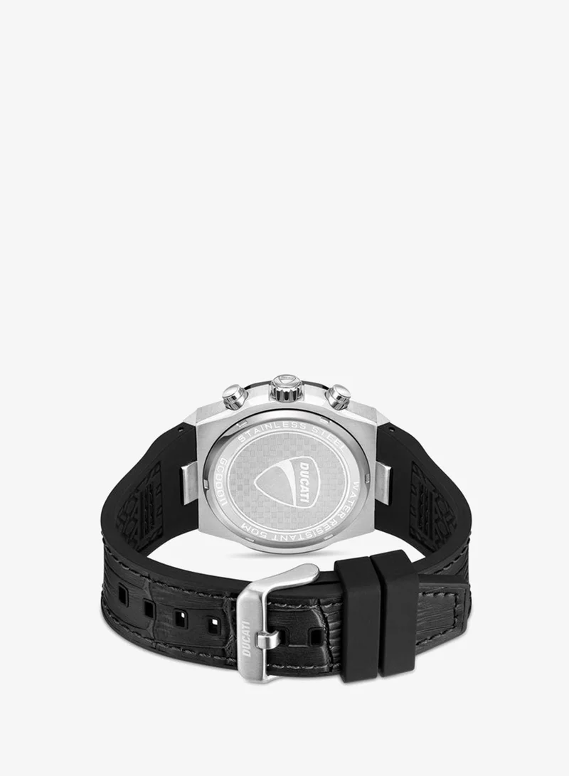 Ducati  Ducati DT006 Gents Chronograph Watch - 43.5MM Multi-Layered Black Dial, Black Leather Strap with Silicone Base, Water Resistant up to 50M, Bold Design for Racing Enthusiasts for Men | Best Price UAE