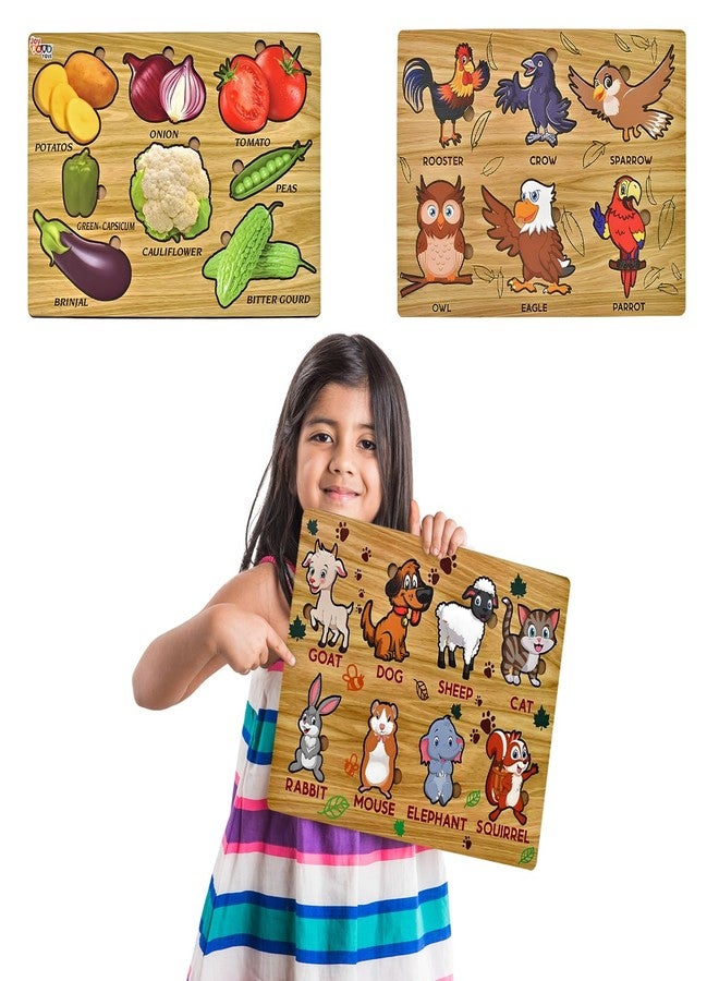 Vastate Wooden Puzzle Board for Kids – Educational Vegetable, Animal, Shape & Bird Puzzles – Fun & Interactive Learning Toy for Toddlers 1-5 Years – Develops Skills & Abilities (Pack of 3) - Image 3