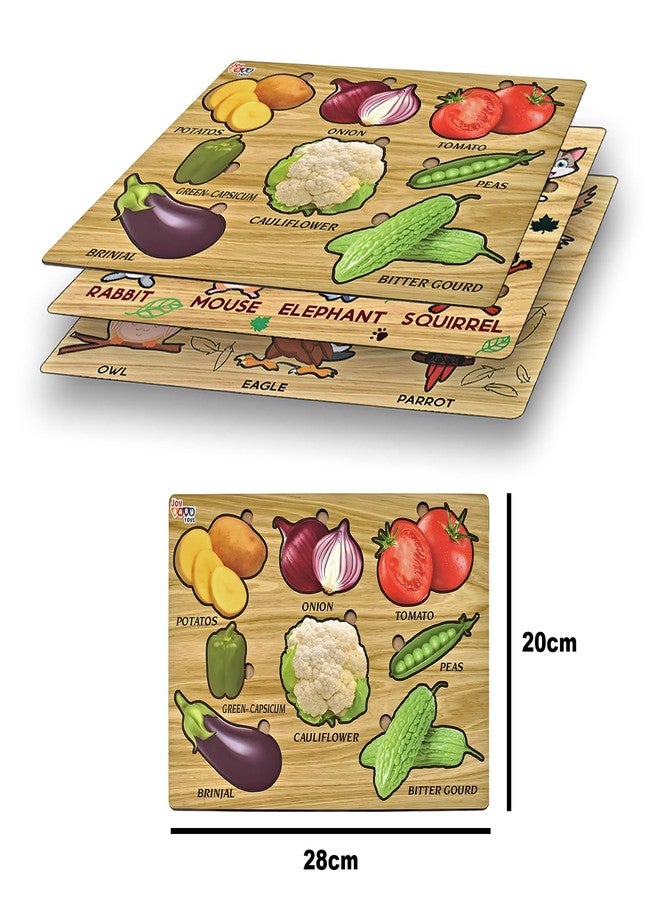 Vastate Wooden Puzzle Board for Kids – Educational Vegetable, Animal, Shape & Bird Puzzles – Fun & Interactive Learning Toy for Toddlers 1-5 Years – Develops Skills & Abilities (Pack of 3) - Image 5