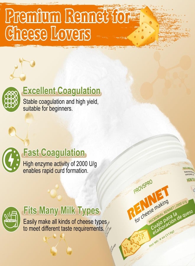 provspro Rennet for Cheese Making, Milk Coagulant, Microbial Rennet Powder Suitable for Making Fresh Cheese Soft and Hard Cheeses - Vegetarian, Non-GMO, Gluten-free, Easy to Use (4 oz) - Image 3