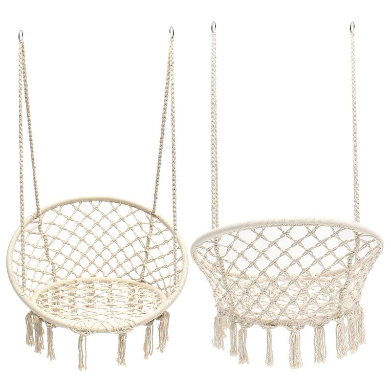 ONPRIX Round Cotton Home Swing for Perfect for Indoor Outdoor Teens Girl Bedroom Home Room Patio Deck Yard Garden Knitted Floating Swinging Bench White - Image 4