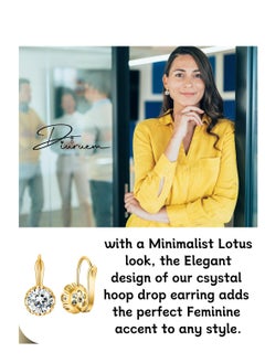 Excefore Diamond Pendant Earrings, Round Crystal Flower Leverback Drop Earrings, for Women 14k Gold Plated Sparkling Cubic Zirconia Elegant Diamond Dangle Earrings, Prong Setting Bridal Earrings (1 Pair)  - Image 3