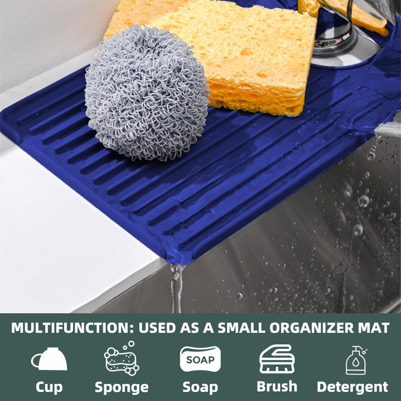 Amyandone Faucet Mat For Kitchen Sink  Silicone Faucet Handle Drip Catcher Tray  Drying Mat As Sponge And Soap Holder With Lateral Inflow For Kitchen Bathroom Farmhouse & Rv Sink Accessories (Blue) - Image 3