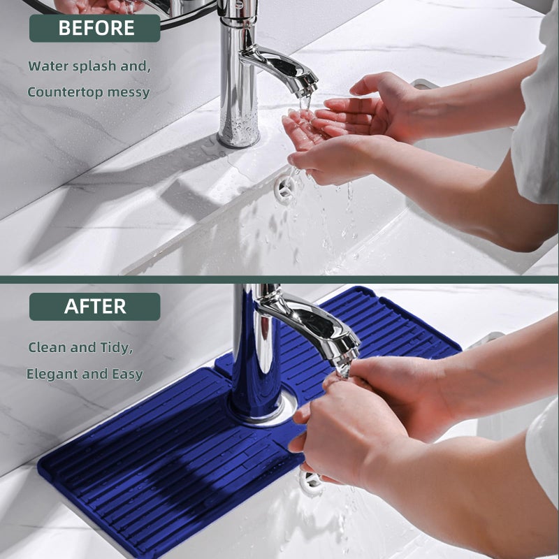 Amyandone Faucet Mat For Kitchen Sink  Silicone Faucet Handle Drip Catcher Tray  Drying Mat As Sponge And Soap Holder With Lateral Inflow For Kitchen Bathroom Farmhouse & Rv Sink Accessories (Blue) - Image 5