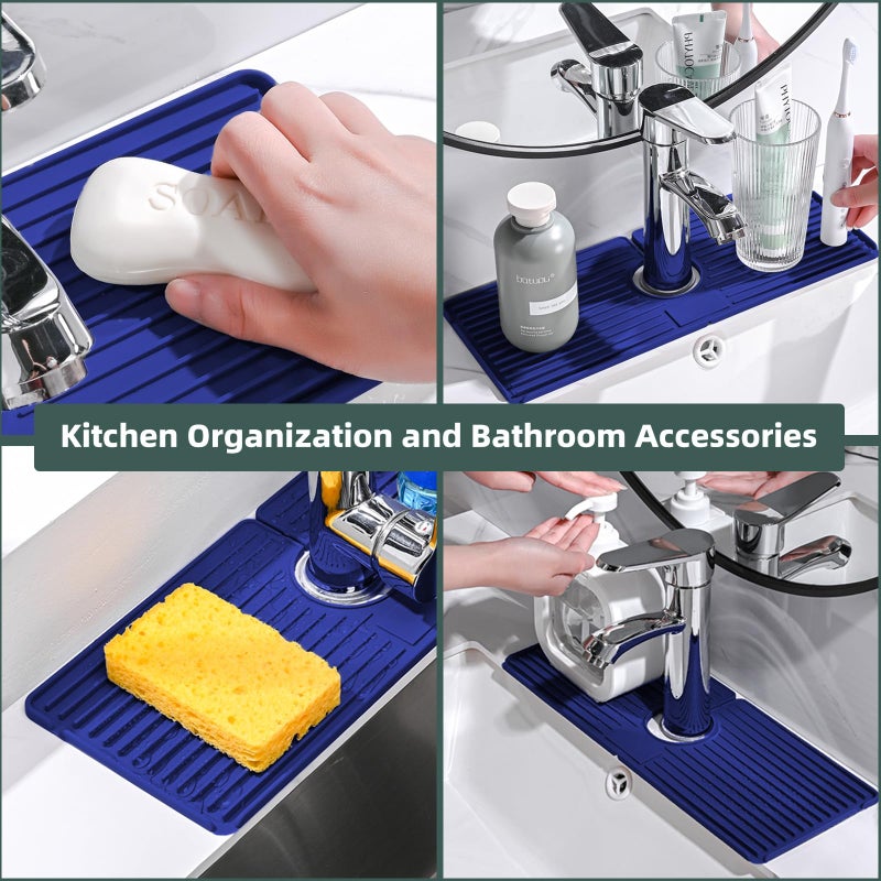 Amyandone Faucet Mat For Kitchen Sink  Silicone Faucet Handle Drip Catcher Tray  Drying Mat As Sponge And Soap Holder With Lateral Inflow For Kitchen Bathroom Farmhouse & Rv Sink Accessories (Blue) - Image 4