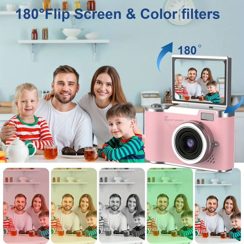 Pink 48MP Digital Camera 8X Zoom Vlogging Camera for Teens 32GB Card - Image 2