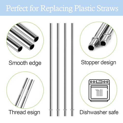 QUVIAE 8 Inch Stainless Steel Straws Replacement for Starbucks Cold Cup 16 oz, 6 PCS Straight Reusable Metal Straw with Cleaning Brush, 8" X 0.31" Compatible with Mason Jar Tumblers - Image 4