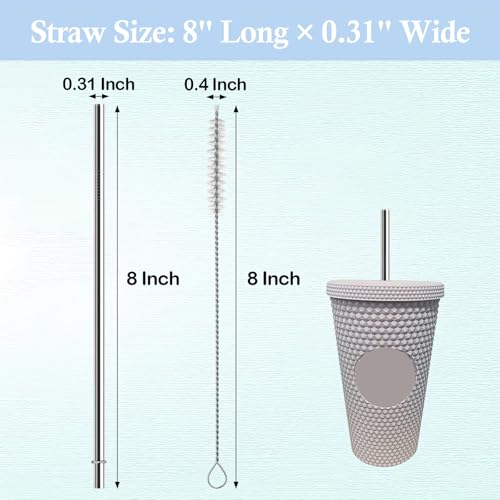 QUVIAE 8 Inch Stainless Steel Straws Replacement for Starbucks Cold Cup 16 oz, 6 PCS Straight Reusable Metal Straw with Cleaning Brush, 8" X 0.31" Compatible with Mason Jar Tumblers - Image 2