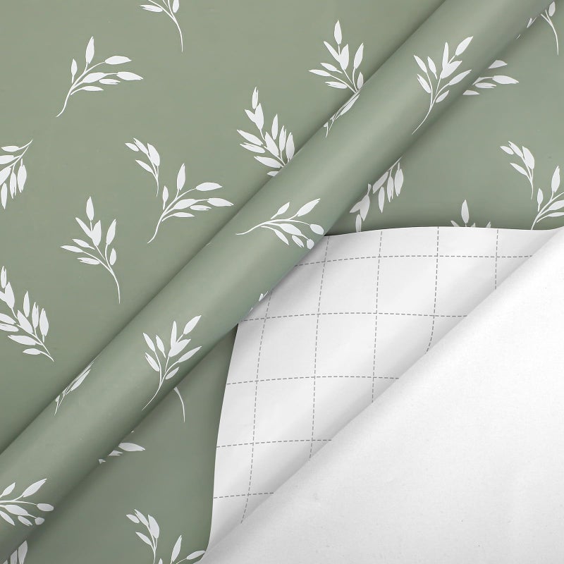 woric Sage Green Wrapping Paper 4 Rolls Gift Wrapping Paper with Stripe Polka Dot Check Beige Leaves Design for Baby Shower Wedding Birthday Spring Easter Decor - 17 x 120 in(10ft) Per Roll - Image 4