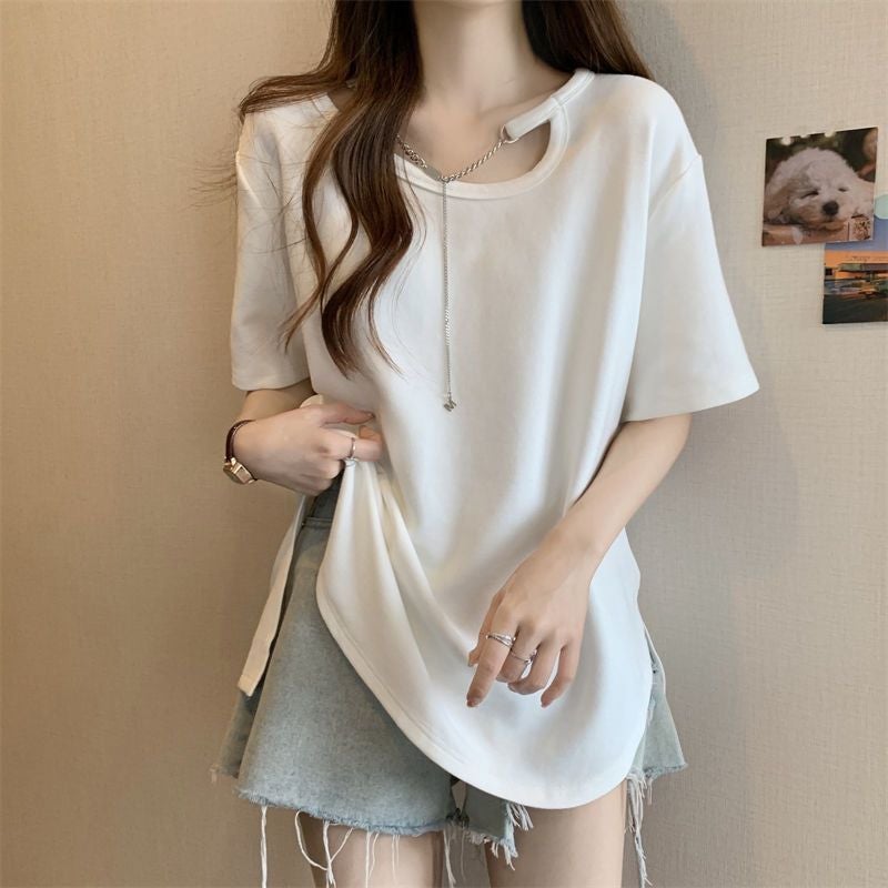 Short-Sleeved T-Shirt Women'S Summer Loose Slimming All-Match Mid-Length Plus Size Design Base Shirt Top - Image 5