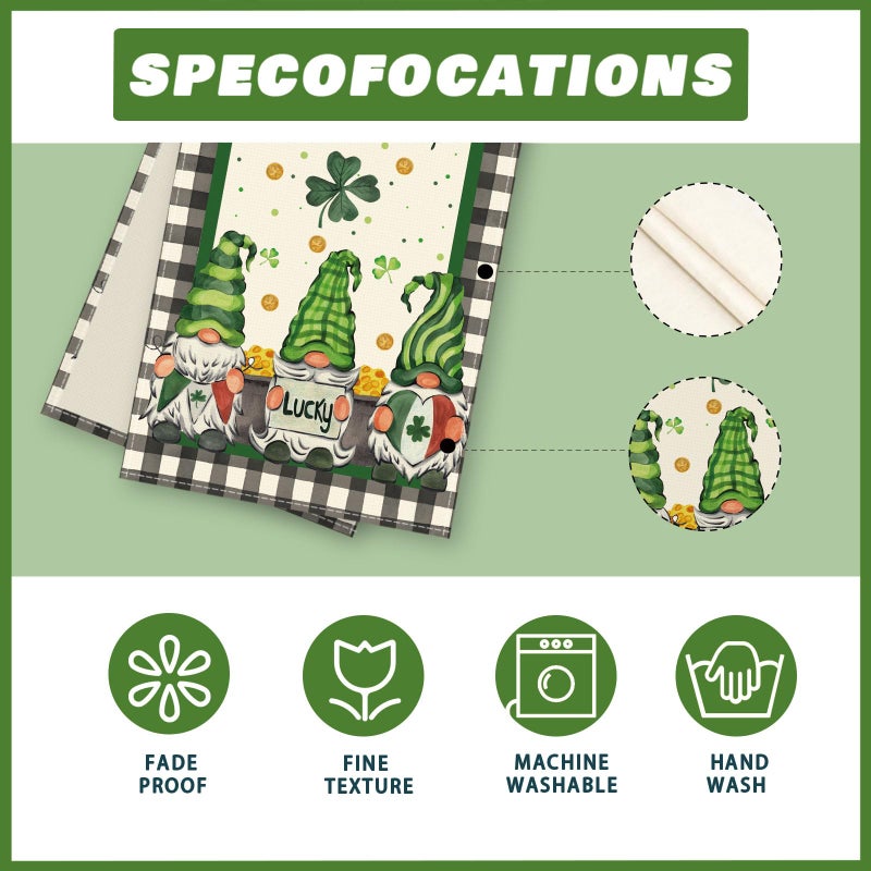 XCHI Plaid Gnomes Shamrocks Clovers Golds St. Patrick's Day Table Runner Table Decoration for Party Home Kitchen Dining Holiday Decor 13x72 Inch - Image 5