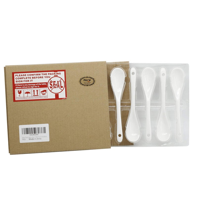 Mecai 5 Inch Long White Porcelain Egg Spoons For Dessert Coffee Tea Set Of 6 - Image 3