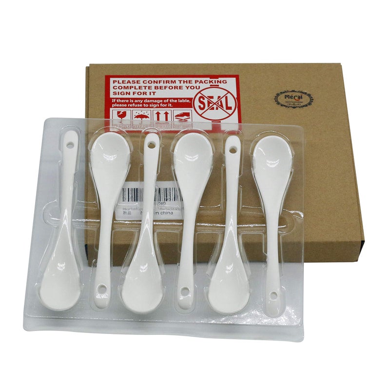 Mecai 5 Inch Long White Porcelain Egg Spoons For Dessert Coffee Tea Set Of 6 - Image 2