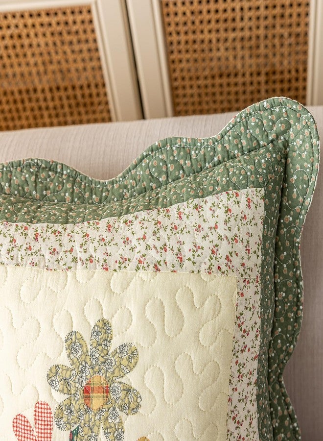 vctops Set of 2 Cotton Quilted Decorative Square Throw Pillow Covers with Scalloped Floral Pattern Soft Cushion Case for Couch Sofa Bed (Green,18"x18") - Image 5