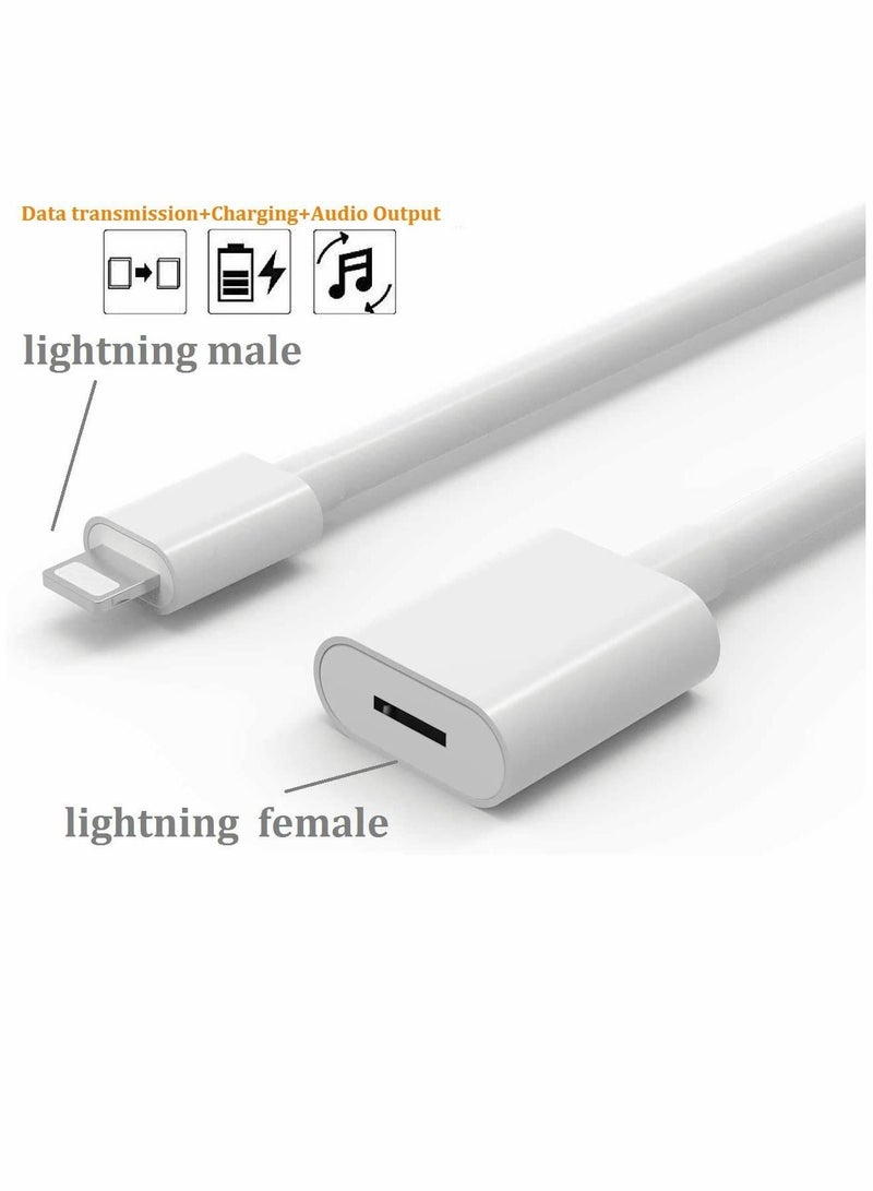 SYOSI Charger Extension Cable, for iPhone/iPad, Extender Dock Cable for Male to Female Cable Extension Adapter Pass Video, Data, Audio(6.6FT/1M*2 White) - Image 2