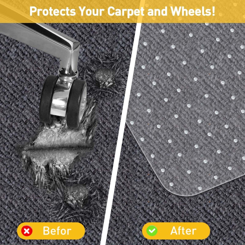 PHOUZIN Heavy Duty Office Chair Mat for Carpet Floors & Desk Mat for Carpeted Floors - Clear Floor Protector with Extended Lip | Slip-Resistant, Easy Glide 36"x48" for Low/Flat Pile - Home, Office & Gaming - Image 5
