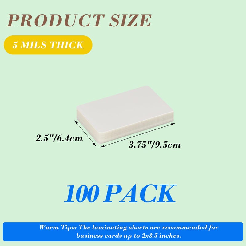 HORLIMER 100 Pack 2 x 3.5 Thermal Laminating Sheets, Clear Business Card Laminating Pouches 2.5 x 3.75 for Laminator, 5 Mil - Image 2