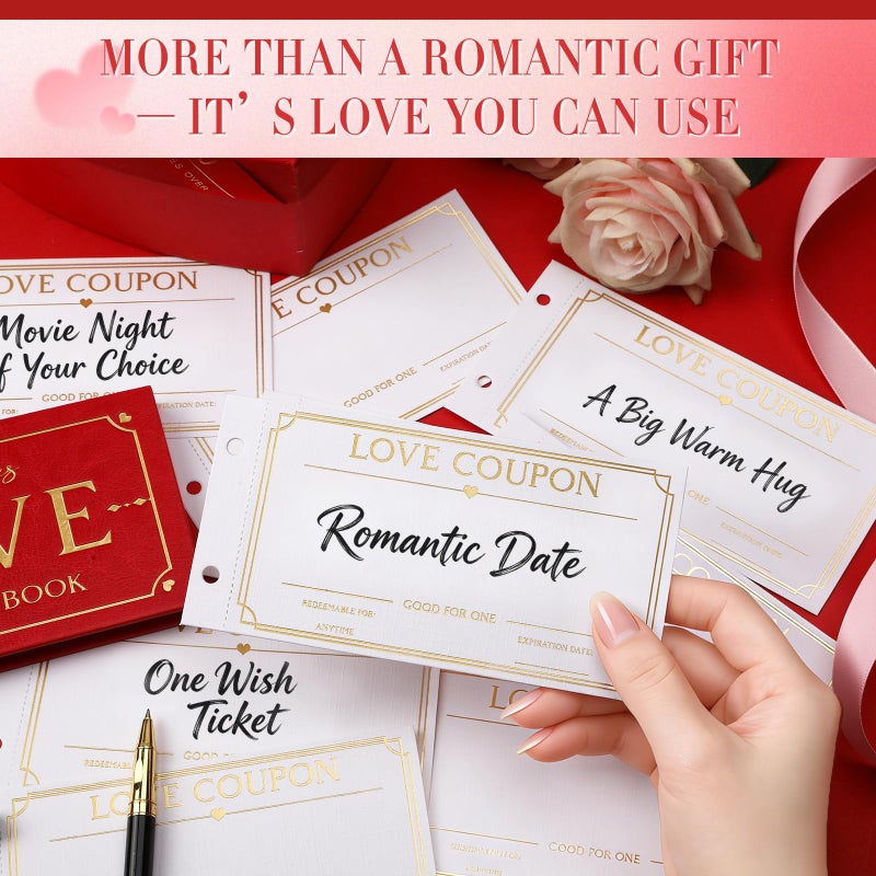 JULEASEL Love Coupons for Him â€“ 30 Blank Personalized Coupons | Romantic Valentines Gifts for Him, Thoughtful Valentines Day Gifts for Husband, Cute Vday Gift for Boyfriend (Ruby Red) - Image 3