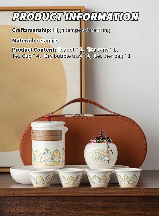 Beauenty White Porcelain Tea Set with Teapot, Tea Cans, Tea Cups, Tea Tray, Storage Bag, Handmade, Portable Travel Teaset for Home, Outdoor, Office Gifts - Image 4
