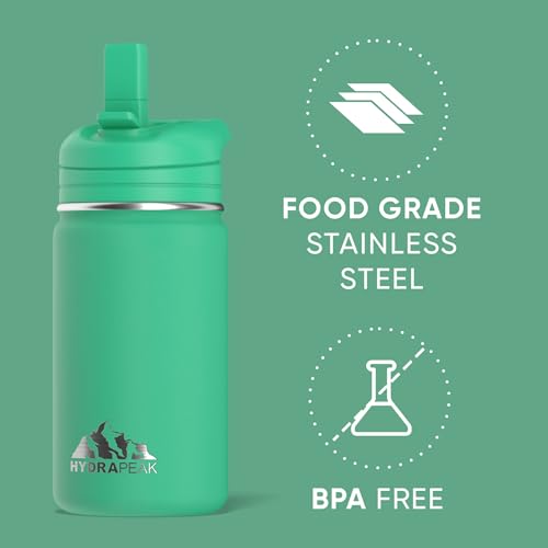 Hydrapeak Mini 14oz Water Bottle with Straw Lid, Stainless Steel Double Wall Insulated Water Bottle | Leak-Proof and Spill-Proof Water Bottle, 24 Hours Cold (Jade) - Image 4