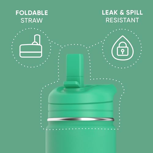 Hydrapeak Mini 14oz Water Bottle with Straw Lid, Stainless Steel Double Wall Insulated Water Bottle | Leak-Proof and Spill-Proof Water Bottle, 24 Hours Cold (Jade) - Image 2